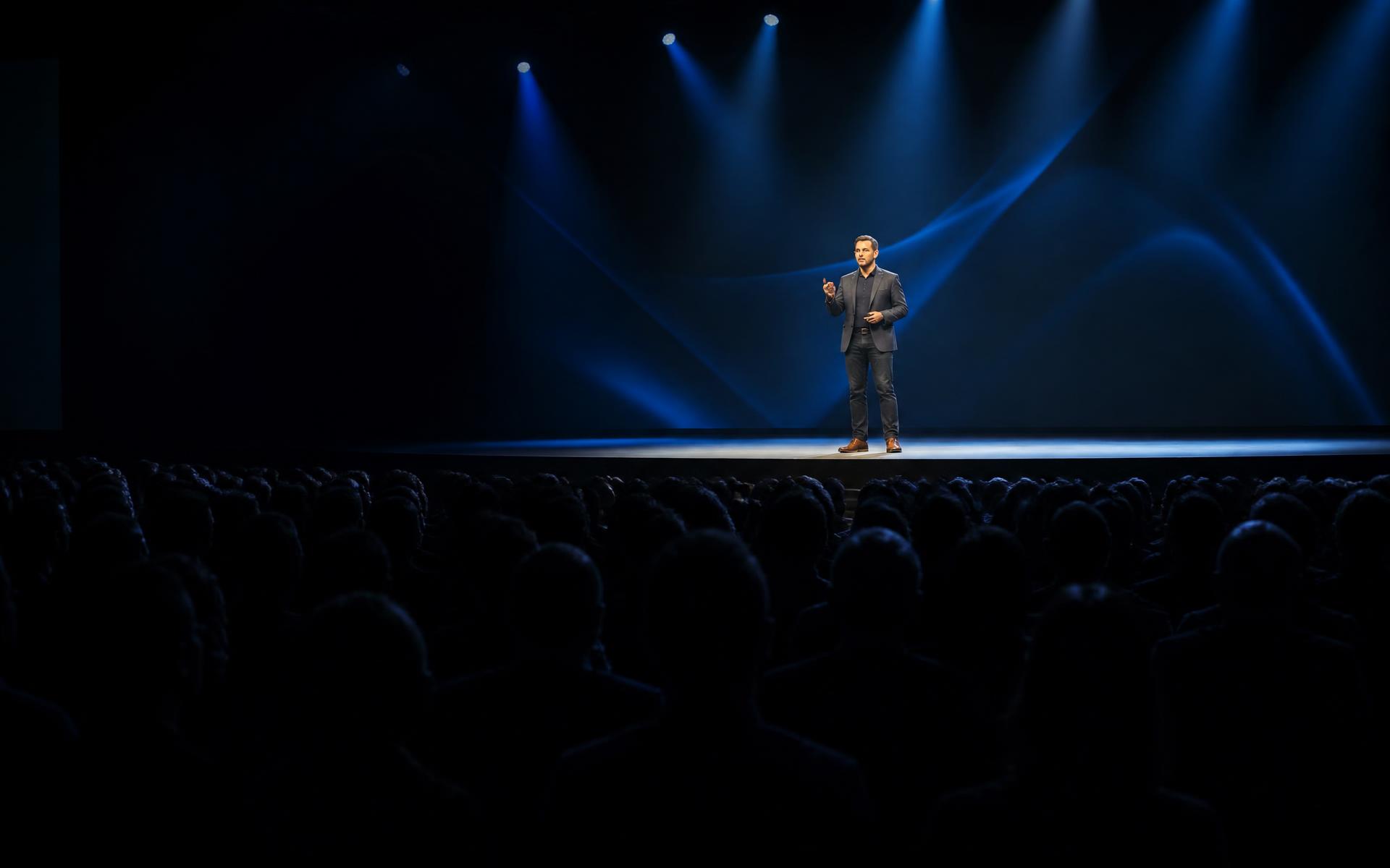 An auditorium audience listening to a speaker